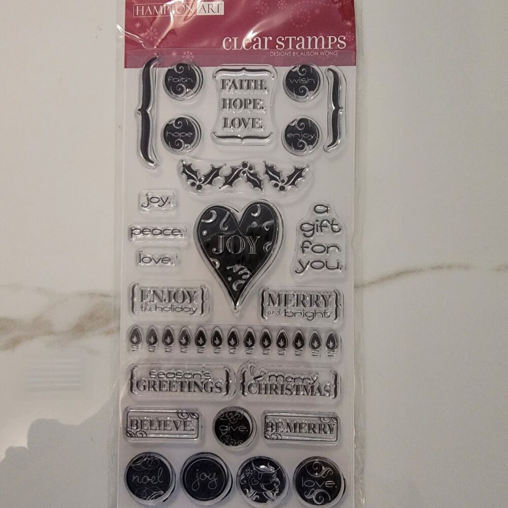 Hampton Art JOYOUS HOLIDAY Christmas Clear Cling Stamps Set of 25 NEW